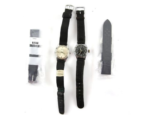 Bulova A type A-11 Pilots stainless steel wristwatch, black dial with luminous Arabic numeral hour markers within a minute tr