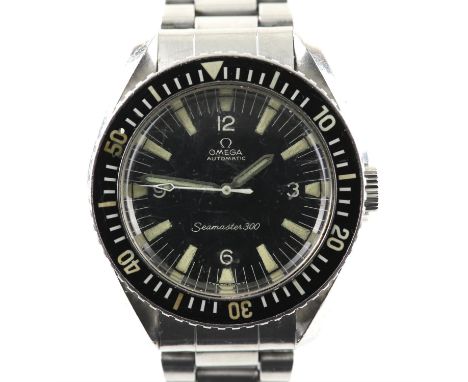 Omega Seamaster 300, reference 165024, stainless steel case, with lyre shape lugs, the bezel with black Bakelite insert, the 