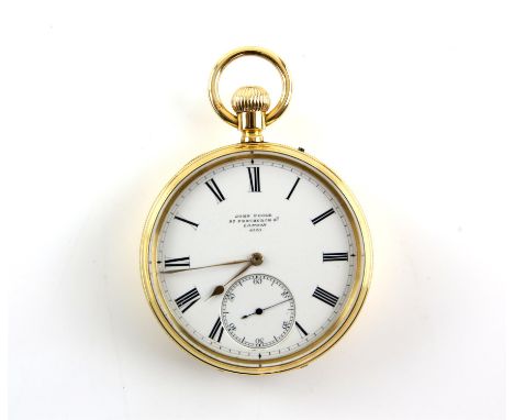 John Poole open faced pocket watch, white enamel dial with Roman numerals, minute track and subsidiary dial, both dial and mo