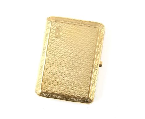 Art Deco cigarette case, with Greek key and engine turned detail, with engraved inside "From Julia, April 24th 1924", hallmar