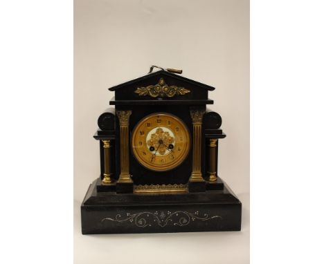 Black slate mantle clock