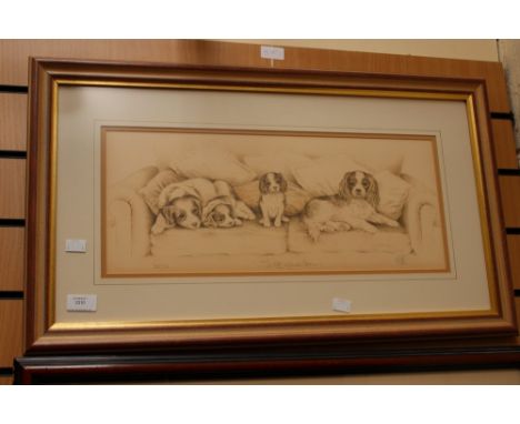 A limited edition print 'To The Manor Born' by Sue Willis 705/750 King Charles Spaniels and puppies