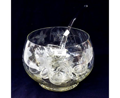 A Royal Doulton Punch Bowl with cups and ladle (hand blown/pulled) 
