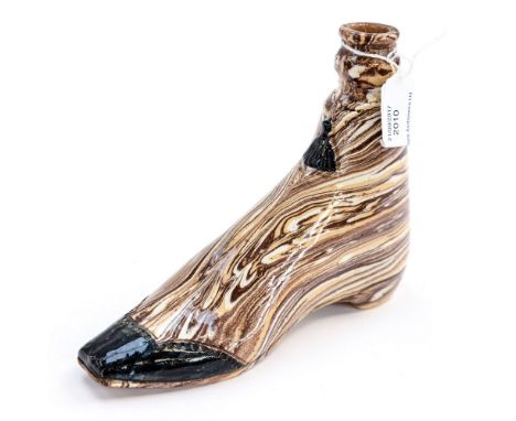 An unusual Agate ware Spirit Flask in the form of a Boot, date  circa 1840, size  18cm long, 14cm high approx Condition;Small