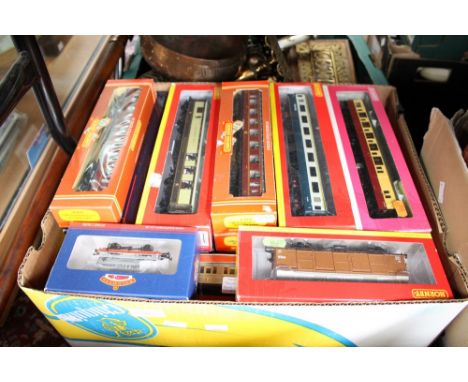 One box of assorted boxed Hornby and Bachmann rolling stock, good collection.