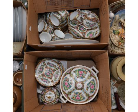 Two boxes containing contemporary hand painted, Chinese dinner and tea service for twelve (2) 