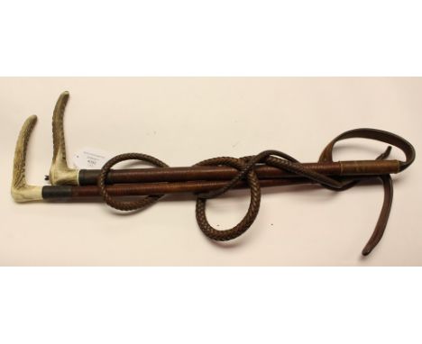 A pair of Hunting Crops. One with whip.