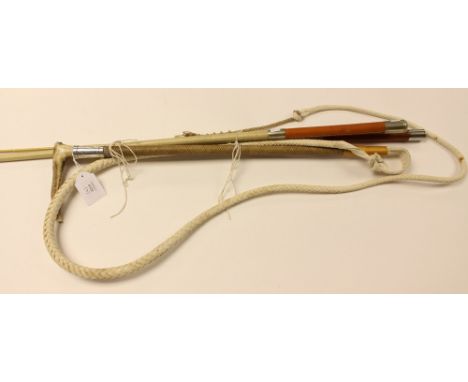 A silver marked riding crop with horn handle and two others (3)