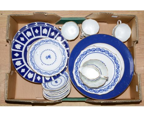 A box of Royal Crown Derby, a pattern number RCD 68, part tea service, 1st quality, eleven cobalt band, gold rim, dinner plat