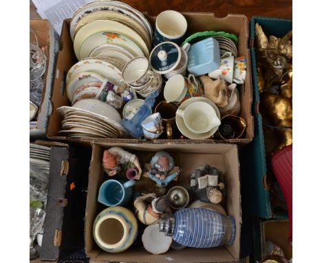 Two boxes of assorted ceramics and glass including a circa 1960s cocktail shaker, Palissy part tea wares, Radford, etc 