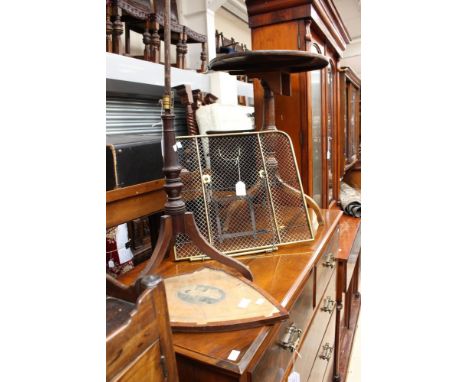 Two Victorian dressing table mirrors; one firescreen stand with shield shaped screen; fireguard (4) 