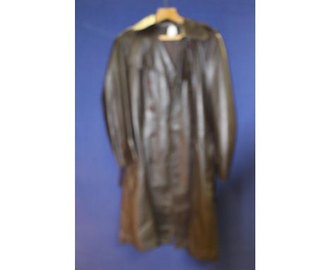 A Suede & Leathercraft 1970s dark brown leather gentleman's trench coat, size 40