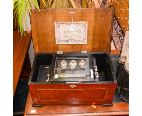 A late 19th Century Swiss cylinder musical box, playing eight airs of three bells with Butterfly strikers (one comb missing) 