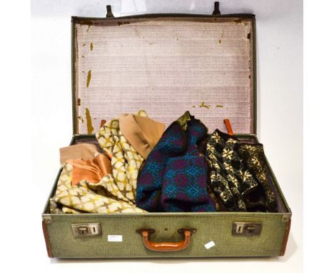 A suitcase of ladies Welsh wool tapestry including coat, waistcoat skirt etc (5)