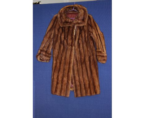 A 1950s Musquash fur coat cowl collar turn back cuffs 3/4 length medium size 