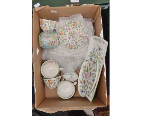 A Minton 'Haddon Hall' part tea service with a Shelley sugar and cover and a Royal Copenhagen Rabbit 