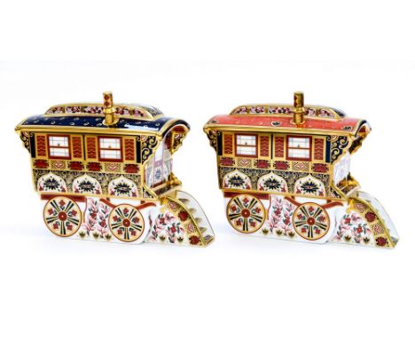 A pair of Royal Crown Derby paperweights- Goviers old imari caravan a colour way edition 127/450, gold stopper, signed by art