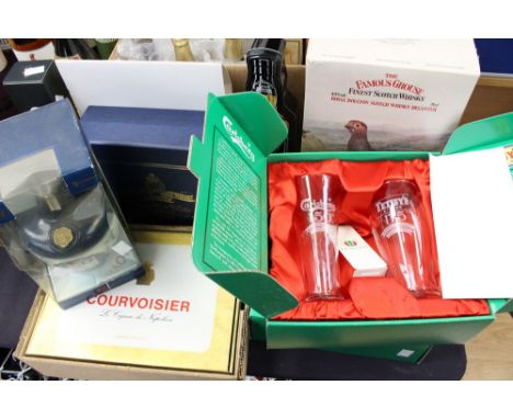 Lambs Rum Decanter, Famous Grouse Decanter, Jack Daniels, together with advertising glasses, as new, in five boxes (8)