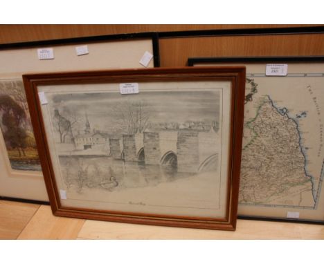 After R. Herdman-Smith 'In Dovedale' Ltd Edition aquatint 1 of 150 plus Derbyshire print and Northumberland map (3)