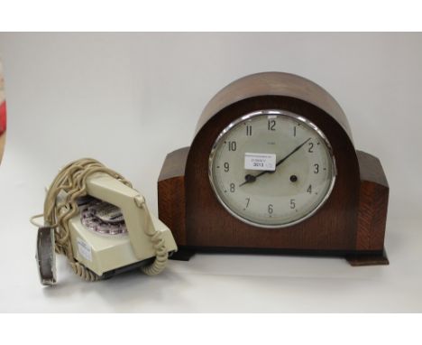 An Ensfield Westminster chimes mantle clock with pendulum and key, together with a Trim tone phone, 1970s