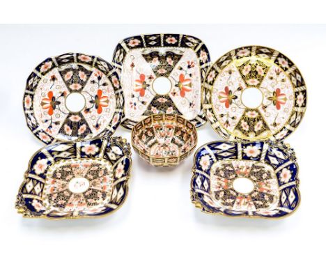 Three various shaped bread, butter, sandwich plates, two raised sewing dishes, a small octagonal bowl (6)