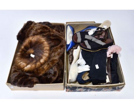 Seven pairs of vintage shoes, including three pairs of Bective, a squirrel fur coat and fur hat etc