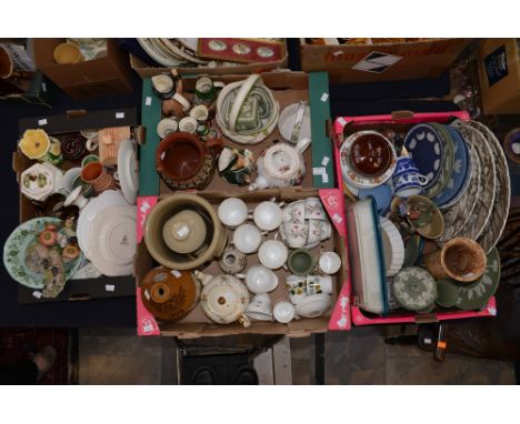 Four boxes of assorted ceramics, including Goebel, Wedgwood part tea service, etc 