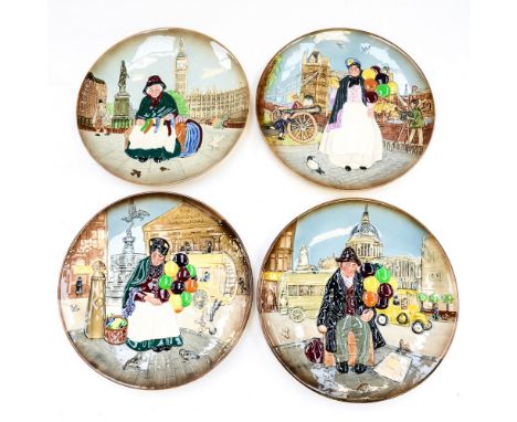 Four Royal Doulton plates depicting balloon and ribbon sellers 