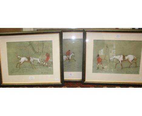 An early 20th Century school, a set of three hunting illustrations 'Away' 'Who Whoop' and 'The Alloy' watercolour/pencil, fra