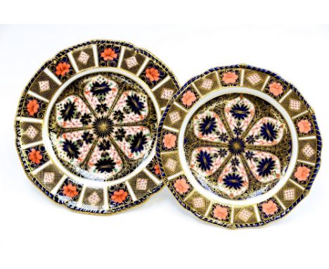 Two pattern 1128, Royal Crown Derby plates with beaded and pie crust edge, one is dinner plate and other side plate(2)