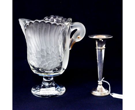 A silver posy vase, Birmingham 1979, gross weight 1.85 ozt approx; together with pressed glass Swan celery jar (2) 