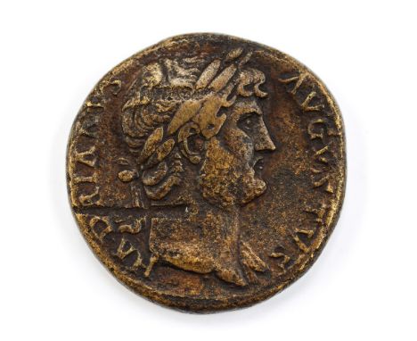 Hadrian Sestertius, Rome, 125-128 AD.Obv. HADRIANVS AVGVSTVS, laureate head right, draped far shoulder.Rev. COS III S-C, Dian