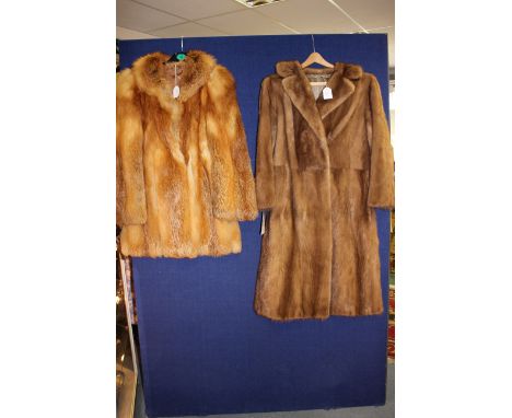 A Red fox fur jacket, with a knee length beige mink coat (2)