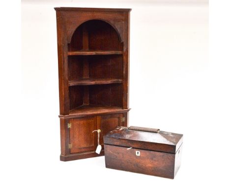 A Rosewood sarcaphagus tea caddy a/f and a mahogany collectors cabinet (2)