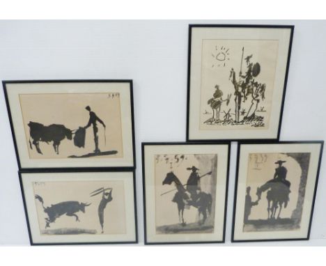 After Pablo Picasso (Spanish, 1881 - 1973) 'Toros y Toreros' and 'Don Quichote' Five lithographs, c. 1960s, 39cm x 31.5cm and