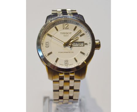 Tissot Powermatic 80 stainless steel gent's bracelet watch, with white dial and date window, ref no. T055430A, with box and a