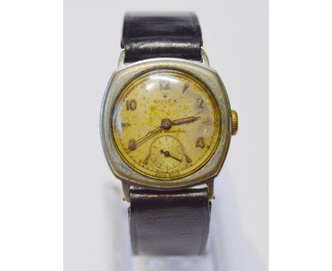 Rolex Oyster shock-resisting gent's manual wind wristwatch, c. 1949-50, steel-cased, shaped bezel, oatmeal dial with Arabic n