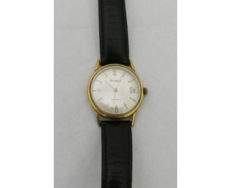 Accurist 21 Jewels gent's antimagnetic wristwatch, c. 1960s, with gold plated bezel, date window and baton indices, on leathe