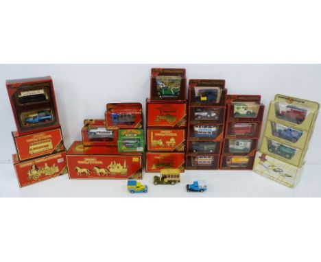 Group of six Matchbox Models of Yesteryear Special Edition diecast model vehicles to include a passenger coach and horse c. 1