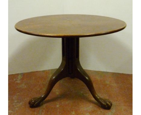George III style mahogany tripod table, the Irish-style table with snap-action saucer top on fluted column, tripod supports w