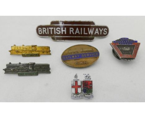 Group of six railway and related badges to include British Railways badge on maroon ground by J Pinches, London, 30 Membershi