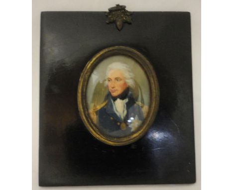 Regency portrait miniature of Admiral Lord Horatio Nelson, oil on card, 5cm x 6.5cm, contained in an ebonised frame.CONDITION