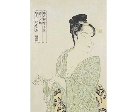 Kitagawa Utamaro. Japanese woodblock print. 'Fancy-free Type', from Ten Physiognomies of Women series, frame 55 x 39.5cm.