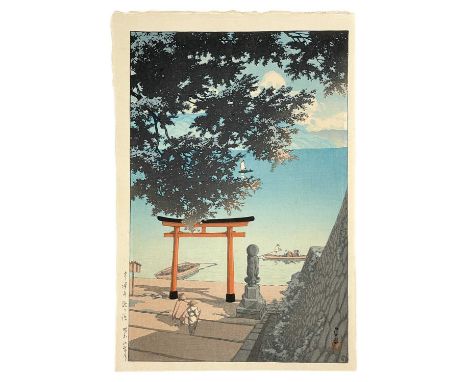 Kawase Hasui (1883-1957). Japanese woodblock print. 'Chuzenji Utagahama' (Chuzenji Lake, Utagahama).There is a small crease a