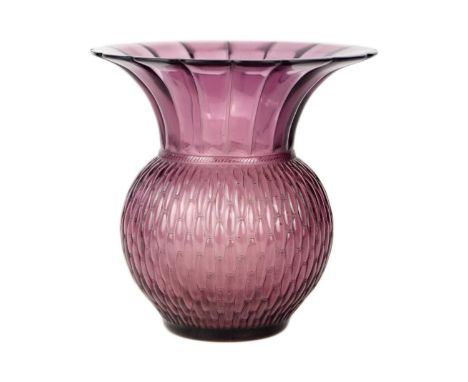 A Chinese Peking glass spittoon. With a fluted flared rim and bulbous body, seal mark, height 14.5cm, diameter 14.5cm.No cond