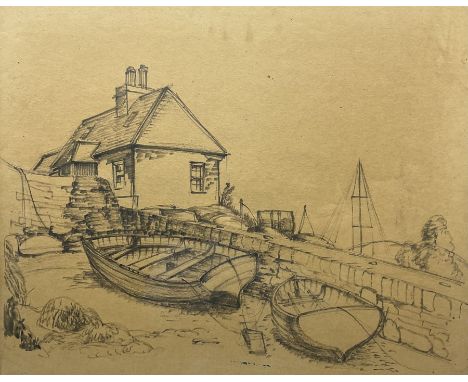 English School (Mid 20th Century): Landing Boats, charcoal sketch unsigned 48cm x 60cm 