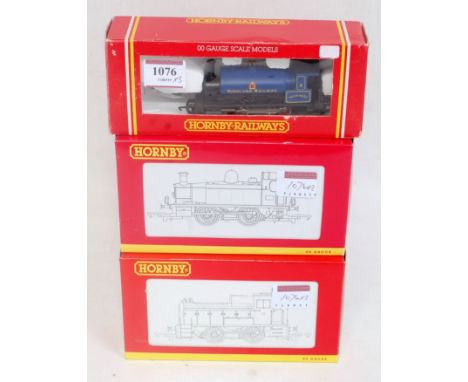 3 Hornby 0-4-0 locomotives R255 saddle tank 'Loch Ness' (G-BG) R2375 Virgin class 06 diesel (G-BG) and R2665 industrial tank 