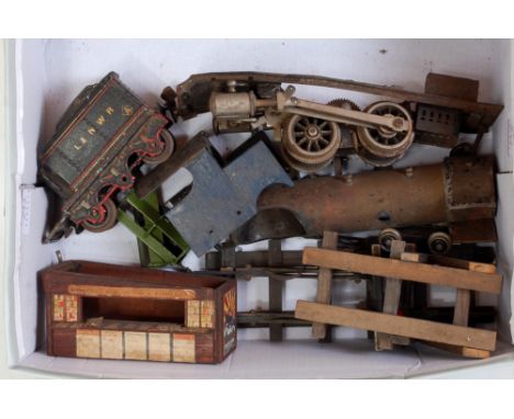 Small tray containing some parts for 0-4-0 loco live steam with Marklin 6 wheel L&amp;NWR black tender missing centre wheels,