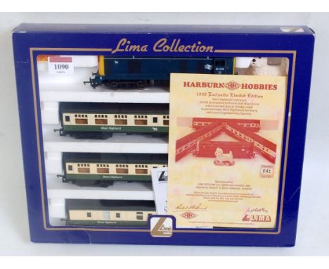 Lima Collection limited edition train pack for Harburn Hobbies containing Class 20 Bo-Bo diesel BR blue and three Scotrail gr