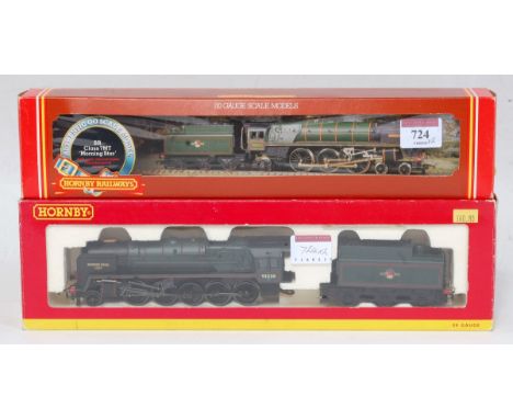A Hornby R033 Britannia class engine and tender No. 70021 'Morning Star' (NM-BNM) together with BR green class 9F 'Evening St